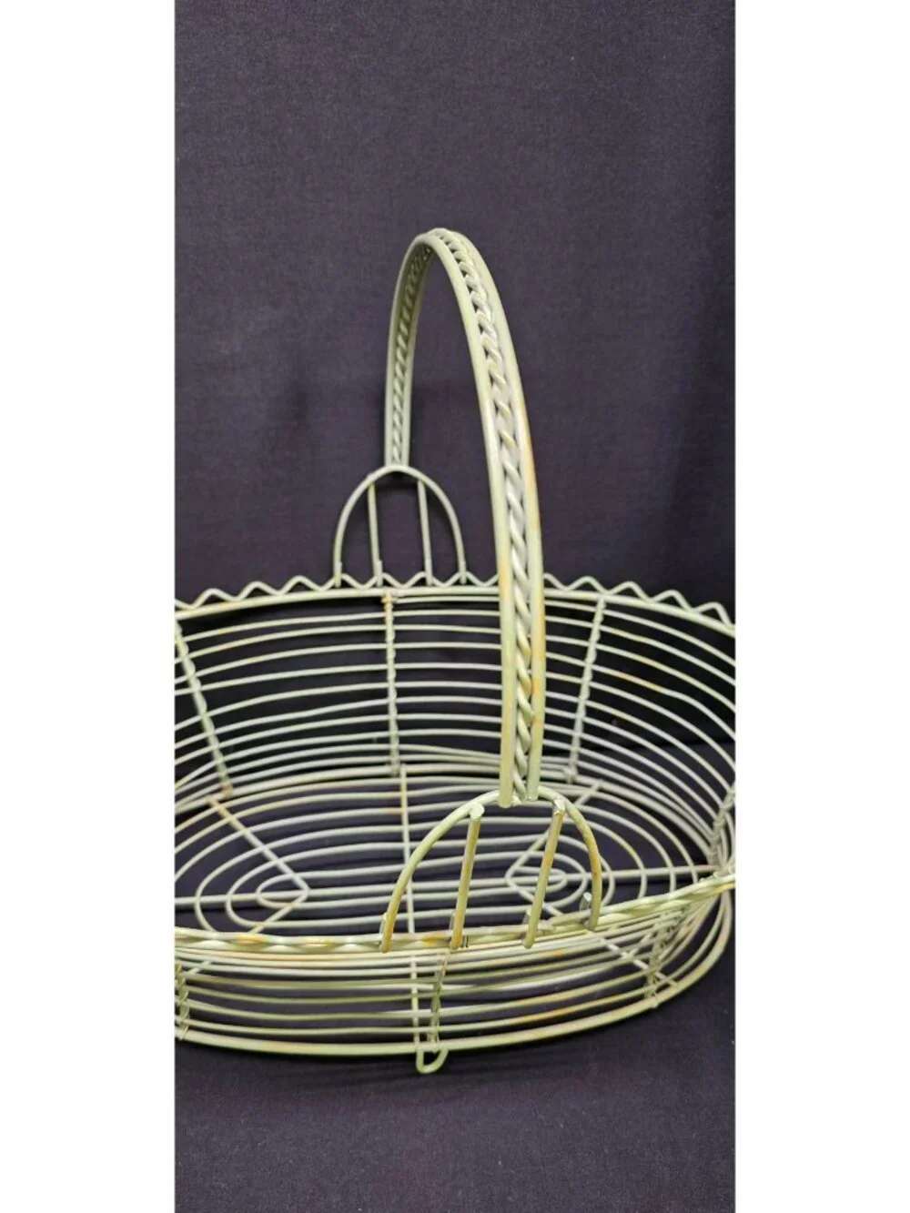 Vintage Sage Green Wire Decorative Egg Basket w Handle 12